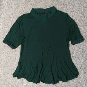Scotch & Soda Green Ruffled Blouse with Mandarin Collar